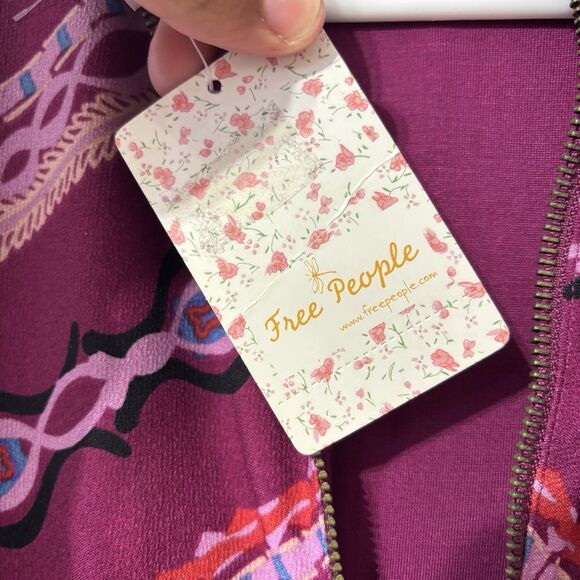 NWT Free People Purple Stella Mini Dress Small Mock Neck Tribal Print Bohemian - Picture 12 of 12